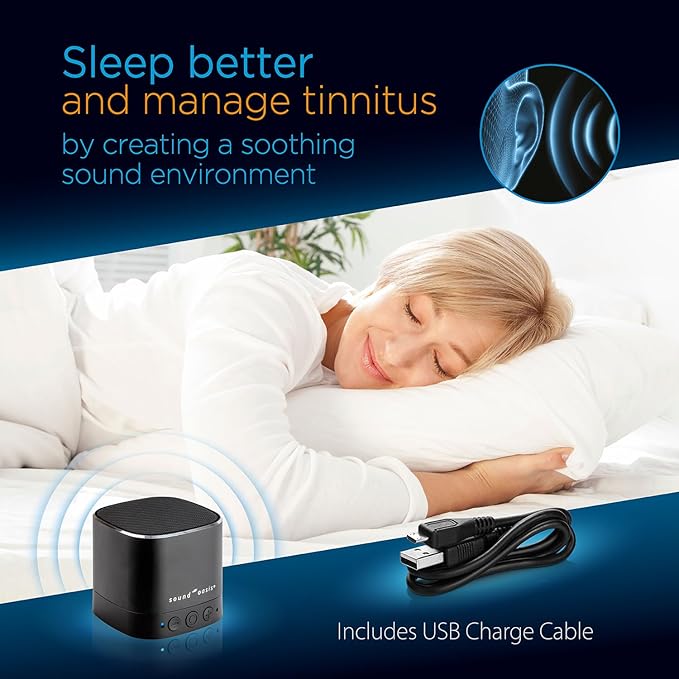Sound Oasis® Bluetooth® Tinnitus Sound Therapy System® - Sleep Better, Manage and Mask Tinnitus, 25 Built-in Sounds for Tinnitus Relief, 12-Hour Sound Duration - Bloomnest