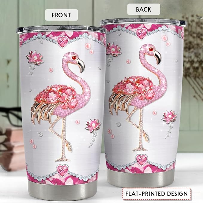 Flamingo Gifts for Women Girls Pink Flamingo Tumbler 20oz Jewelry Drawings Stainless Steel Insulated Tumblers Coffee Travel Mug Cup Gift for Birthday Christmas - Bloomnest