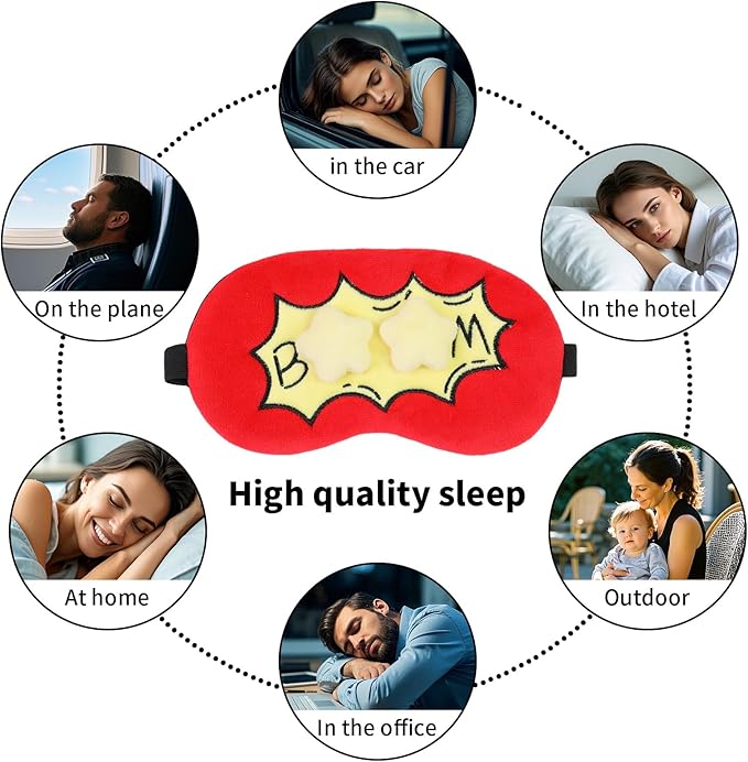 Cute Sleep Eye Masks for Kids, Kawaii Cartoon Kids Sleeping Mask for Women Boys Girls Teens, Soft Plush Adjustable Eyeshade Silk Travel Nap Eye Cover, Red Boom - Bloomnest