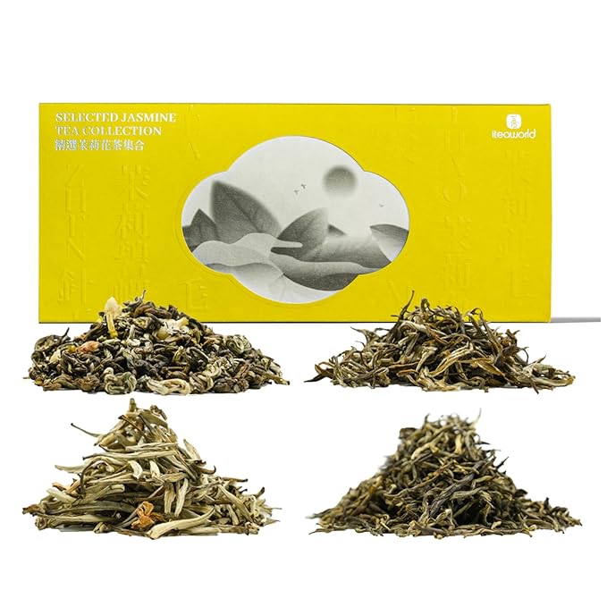 iTeaworld Jasmine Green Tea Loose Leaf Samplers Set, With Different Flowery Aromas, No Sweetener, Sweet After Taste, 4 Different Grades of Jasmine Tea Loose Leaf, 16 Pack/56g - Bloomnest