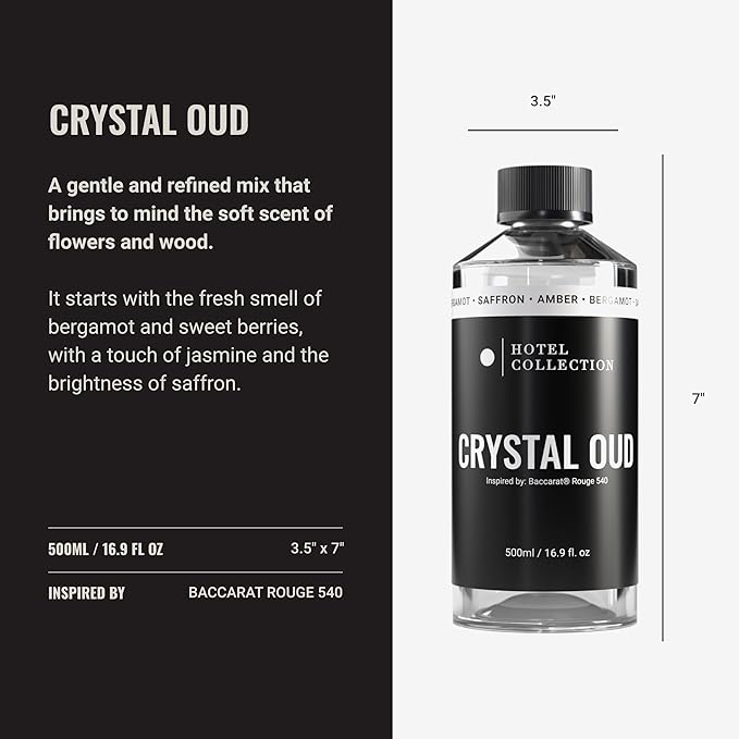 Hotel Collection Diffuser Oil - Crystal Oud - Aromatherapy Essential Fragrance Oil - Bergamot, Sweet Berries, Jasmine & Saffron - 500ML 16.9 Fl oz - Bloomnest
