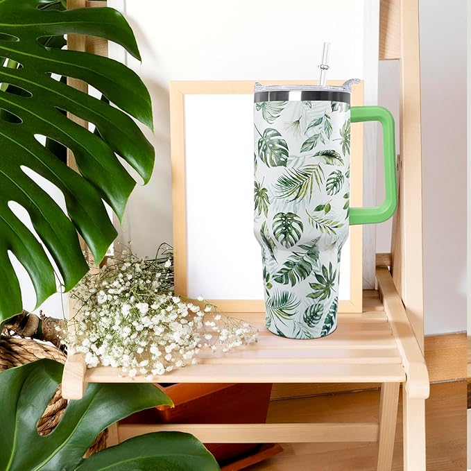 Ceovfoi 40 oz Green Insulated Stainless Tumbler - Tropical Plant Travel Coffee Cup, Water Bottle, Gardeners Gift - Bloomnest
