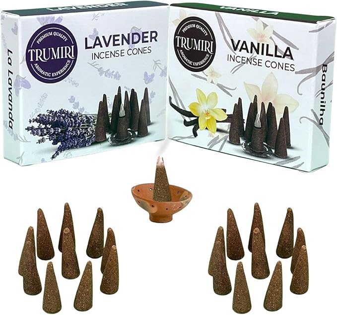 TRUMIRI Incense Cones - Combo Pack of 20 Cone Incense - 10 Vanilla + 10 Lavender TRUMIRI