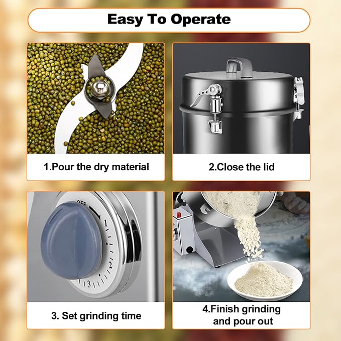 Swing Grain Mill 2500g, Electric Grain Mill, Stainless Steel Mill Grinder 4500W, High-speed Spice Herb Grinder, Commercial Superfine Machine, Dry Cereals Pulverizer 110V - Bloomnest