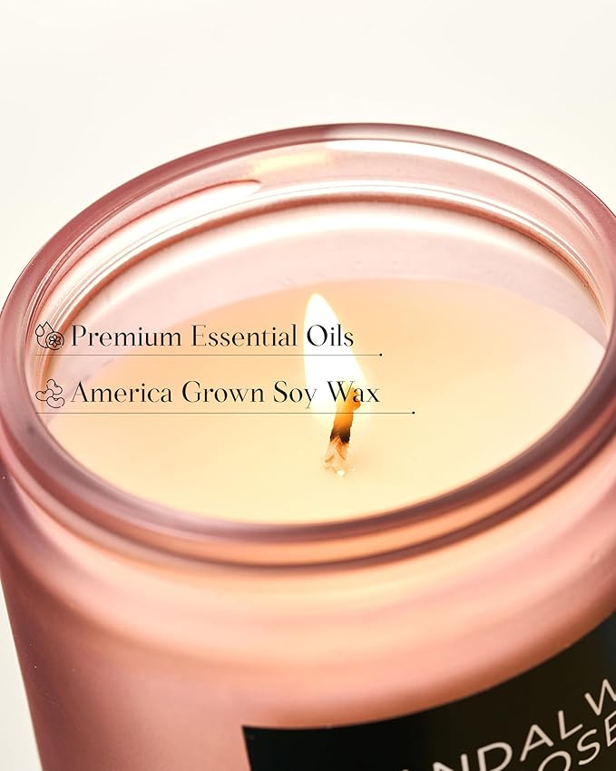 M&SENSE Sandalwood Rose Scented Candle 7.05oz 50 Hours Long Lasting Burn Natural Soy Wax Strong Scented Candle for Home, 2 Wick Home Fragrance Slow Burning Housewarming Gifts for Men Women - Bloomnest