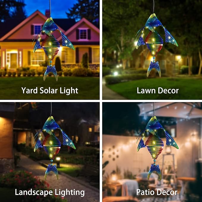 Fish Solar Outdoor Lights Hanging Lanterns Metal Decorative Lights for Backyard Porch Patio Yard Balcony Teepee Lawn Pathway… - Bloomnest