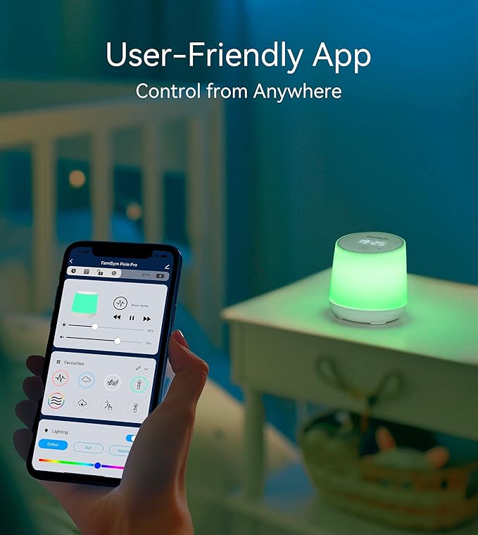 FamiSym White Noise Machine for Baby & Kids, Nursery Night Light & Alarm Clock, Dimmable Clock & Temperature Display, 34 Soothing Sounds, Toddler Sleep Trainer