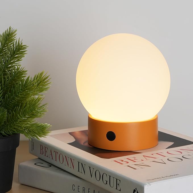 Small Cute Cordless Table Lamp Rechargeable, Battery Operated Shower Lamp Waterproof, Touch Dimmable Globe Ambient Light for Outdoor/Bedside/Patio/Dining (Orange) - Bloomnest