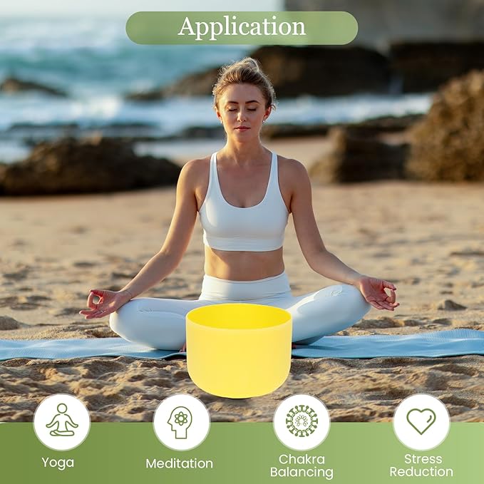 432HZ 10 Inchs Frosted Crystal Singing Bowl Set for Meditation Healing Yoga Chakra Quartz Crystal Sound Bowls with Heavy Duty Carry Case and Rubber Mallet,Suede Striker,O-rings - Bloomnest