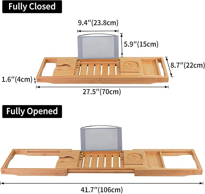 Utoplike Bamboo Bathtub Caddy Tray Bath Tray for Tub, Adjustable Bathroom Bathtub Organizer with Book Tablet Wine Glass Cup Towel Holder - Bloomnest