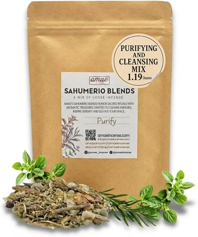 Purify Your Space Blend, Forest Scent, Menthol, Lemongrass, White Sage and Rosemary.- Natural Resin, Essences & Herbs Mix, 1.19 Ounces. AmaeIncense