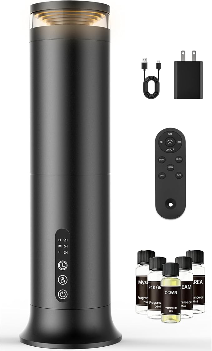 Waterless Scent Diffuser Starter Kit – Two-Fluid Nano Tech 1000 Sq Ft Coverage, Aromatherapy Essential Oil Diffuser for Home, Hotel, Office, Included 5 Scented Essential Oils, Remote Control - Bloomnest