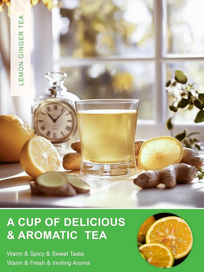 TeeLux Lemon Ginger Herbal Tea, Refreshing Lemon with Spicy Ginger Root & Zesty Lemongrass, Caffeine Free, Soothing & Tangy Flavor, 100 Tea Bags - Bloomnest