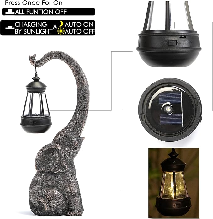Elephant Garden Statue Solar Lights Outdoor Garden Decor for Outside Patio Home Porch Balcony, Yard Art Lawn Ornaments Elephant Decor Birthday Gifts for Women Mom Grandma Animal Lovers - Bloomnest