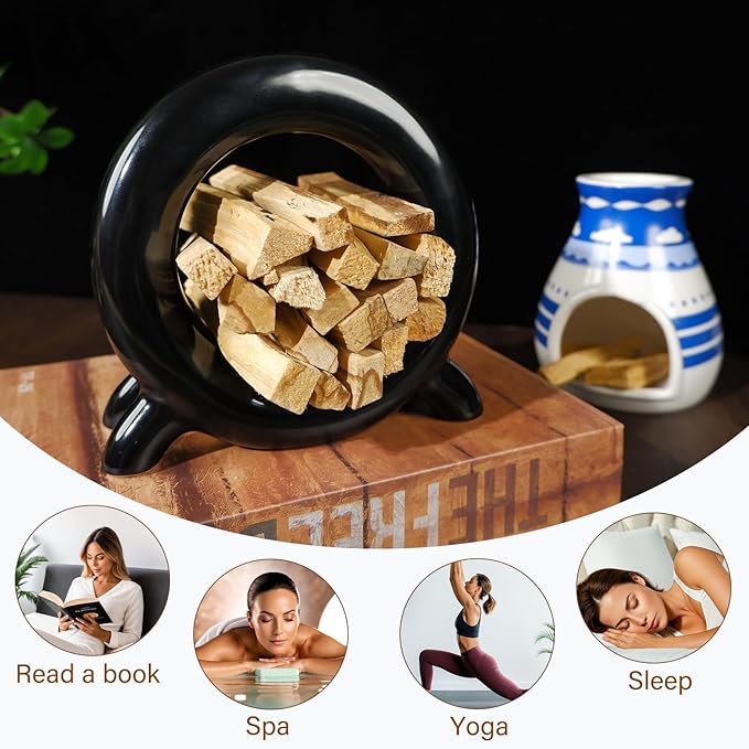 Ceramic Palo Santo Holder Incense Burner for Palo Santo & Sage Sticks, Energy Cleansing, Yoga, Meditation, Zen, Altar Decor & Aromatherapy - 5.5" L x 1.93" W x 5.3" H