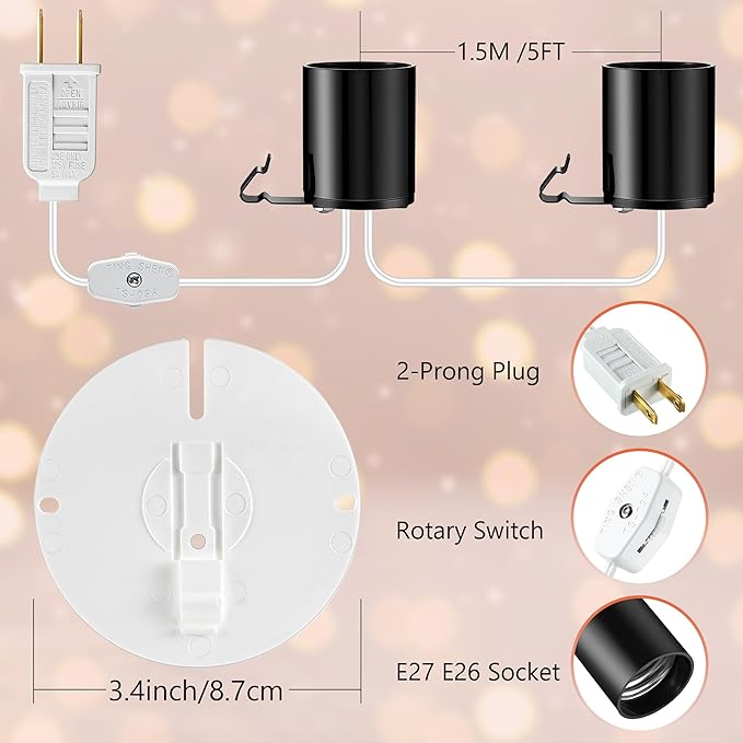 Meonum 10 FT Blow Mold Light Cord with 2 E27 E26 Light Bases, Compatible with MB48 Replacement Cord for Blow Molds, Mold Accessory Cord Kit with Switch Fuse Plug for Halloween Christmas Salt Lamp