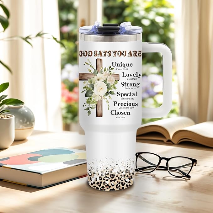 DUUV Christian Gifts for Women, Christian Tumbler 40 Oz with Handle, Christmas Thanksgiving Religious Gifts for Wife Mom Sister, Jesus God Encouragement Gift for Faith Lovers Women, 1PCS - Bloomnest