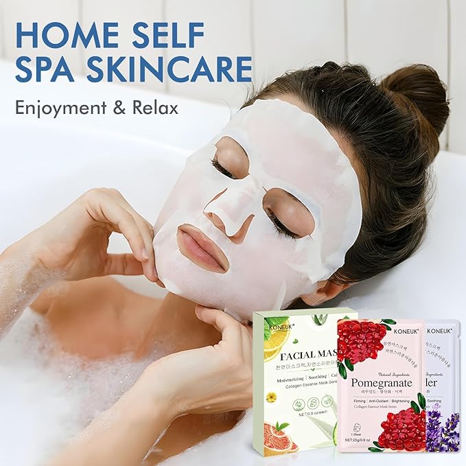 24 Pack Sheet Face Masks Skincare for Women, Hydrating Collagen Essence Face Masks Suitable for All Skin Types, Face Mask Gifts Set for Spa Party, Bulk Facial Masks for Women Skin Care - Bloomnest