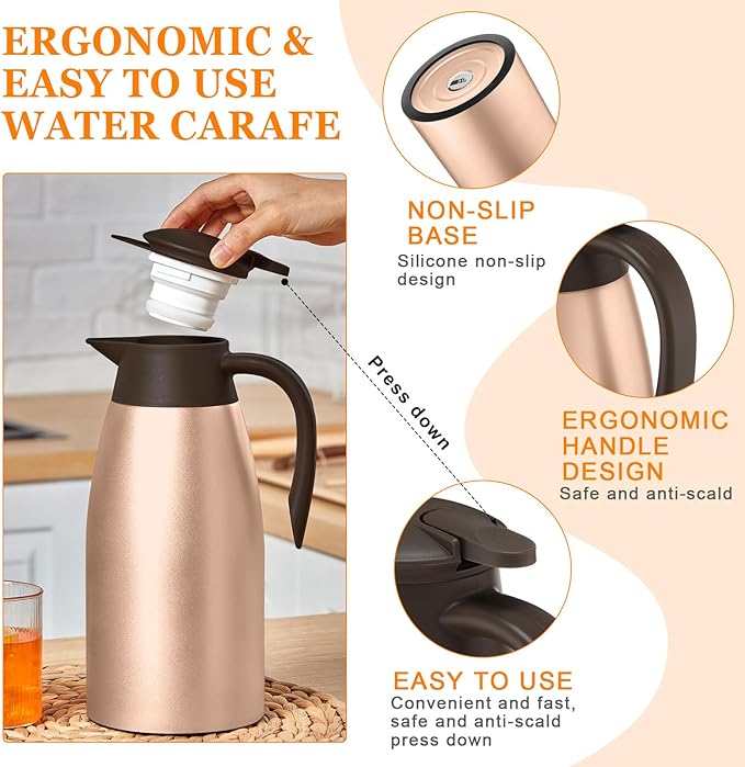 Norme 2 Pcs Thermal Coffee Carafe Insulated Stainless Steel Coffee Carafe for Hot Liquid Vacuum Thermal Pot Creamer Pitcher Dispenser with Brushes Keeping Hot Water Milk(Rose Gold) - Bloomnest