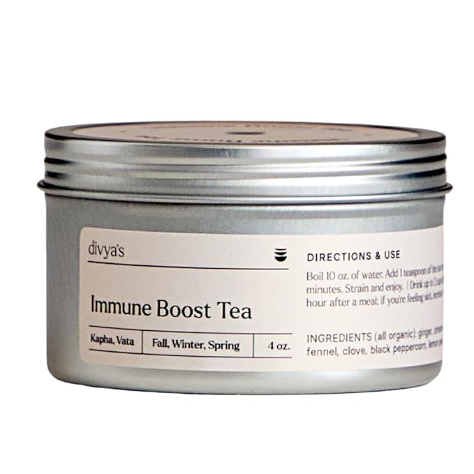 Divya's Immunity Tea - Ayurvedic Herbal Ginger Tea with Immune Boosting Herbs, Helps with Cough & Congestion, Sluggishness, and Sore Throat - Caffeine Free Blended Loose Leaf Cinnamon Tea Organic, Non-GMO - Bloomnest