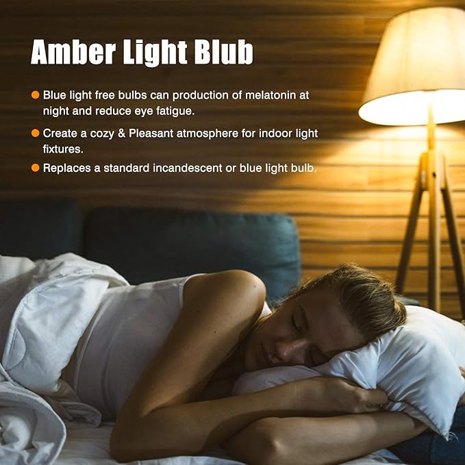 Neporal Amber Light Bulbs 9W, Soft Warm Sleep Light Bulbs 60W Equivalent, Blue Light Blocking Amber Night Light Bulbs 1800K, Bedtime Light Bulb for Healthy Sleep, 6 Pack - Bloomnest
