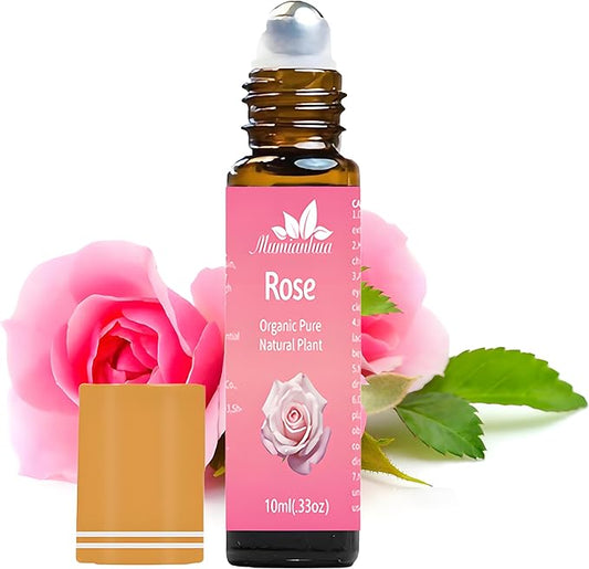 Rose Essential Oil Roll On, Mumianhua Diluted Rose Oil Touch Essential Oil, Aromatherapy Roller Oil for Skin, Body, Hair, Women,Men,Relaxation, Mood Balance, Massage 0.33 Fl Oz - Bloomnest