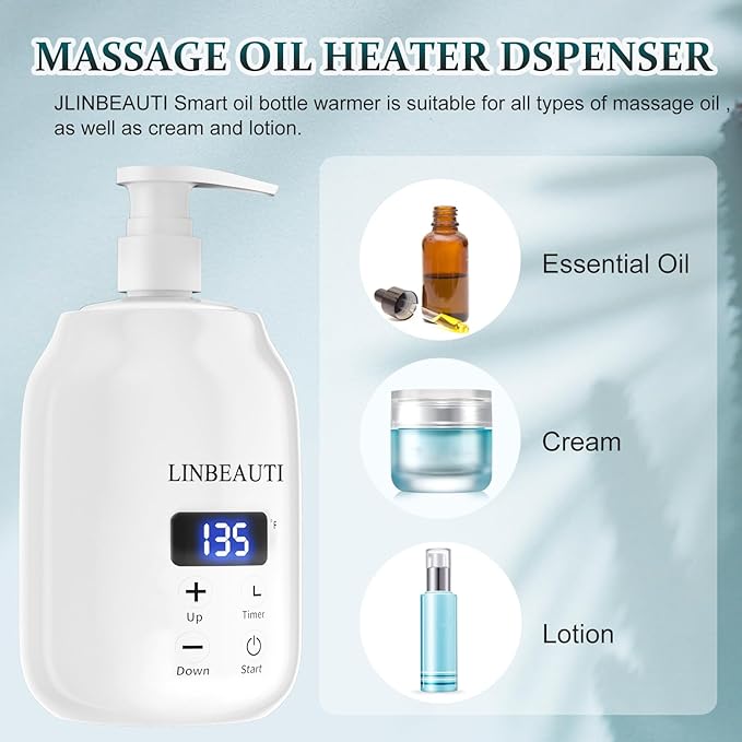 Massage Oil Warmer with Two Oil Bottle, Lotion Bottle Warmer Heater, Smart Touch Key Electric Warm Lotion Dispenser, Lube Gel Cream Warmer for Home Pro Salon Spa Massage (White) - Bloomnest