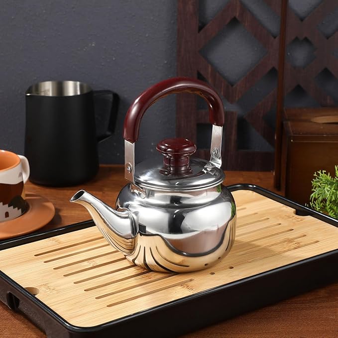 LIFKOME Traditional Stainless Steel Heavy Duty Tea Kettle With Sandwich Bottom and Specialty Cool Touch Handling Mirror Finish Stainless Steel Whistling Tea Kettle Stove Top - Bloomnest