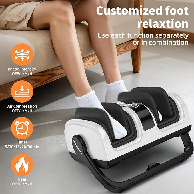 CARESKY® Foot Massager with Heat, Shiatsu Foot Massager for Plantar Fasciitis, Neuropathy, Circulation and Pain Relief, Remote, Deep Kneading for Foot Calf - Bloomnest