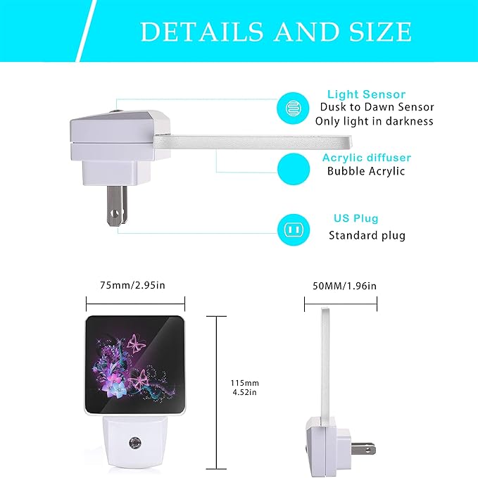 Butterfly Night Light,Fantasy Butterflies Fairy Plug in Night Lights 0.5W Sleep Friendly for Boys Girls Led Night Light Dusk to Dawn Sensor Nightlight for Stairway/Hallway/Bedroom - Bloomnest
