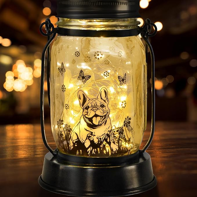 French Bulldog Frenchie Gifts for Women/Men French Bulldog Solar Lanterns Dog Mom Birthday Dog Lovers Lantern Pet Loss Pet Memorial Lights Solar Garden Decoration Yard, Patio,Backyard,Porch Torches - Bloomnest