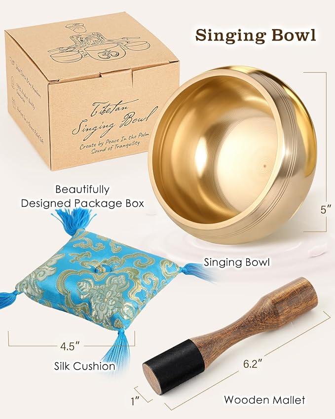 Tibetan Singing Bowls – Hand-Hammered in Nepal, Authentic Meditation Sound Bowls for Yoga, Chakra Healing, Mindfulness & Spiritual Self-Care Gifts for Women HIhealer