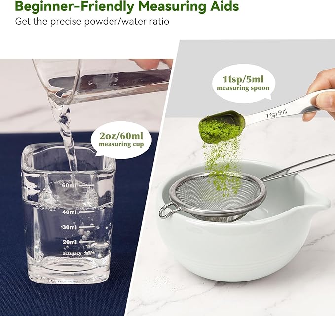 Matcha Whisk Set 10-Pcs Kit, Whisk and Bowl with Spout & Measuring Spoon & Cup, Japanese Tea Making Tools, Grey - Bloomnest
