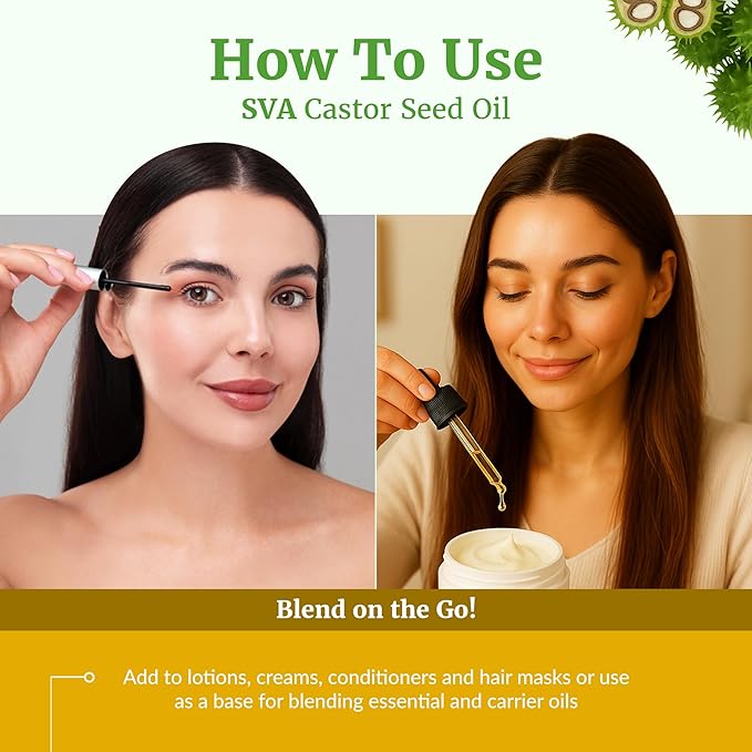 SVA Castor Seed Oil - 4 Fl Oz – 100% Natural Cold Pressed Castor Oil - for Face, Skin Care, Hair Care, Scalp Massage & Body Massage – Carrier Oil with Dropper - Bloomnest