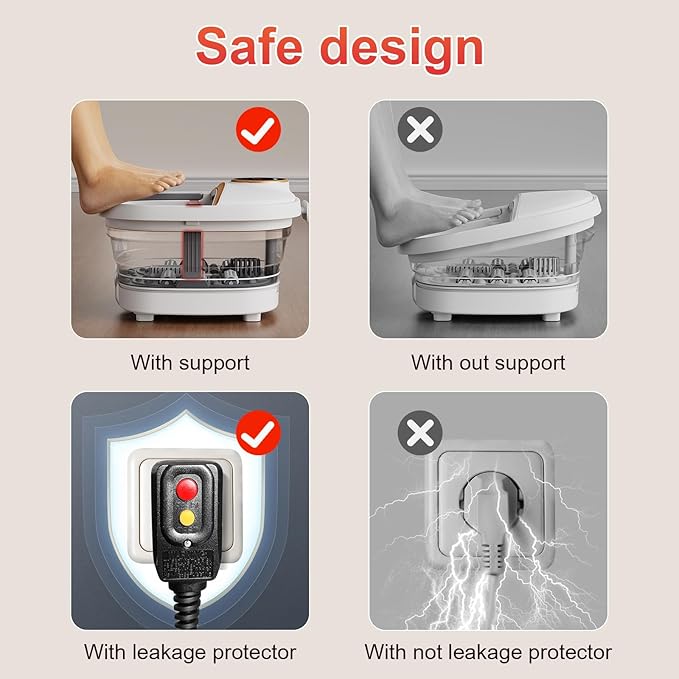 Collapsible Foot Spa Bath with Heat,Foot Massager with Two Side Supports,Leakage Protector,Temperature Control,Bubbles,Red Light,Timer, Feet Spa Tub,Feet Soaker,Gifts (White) - Bloomnest