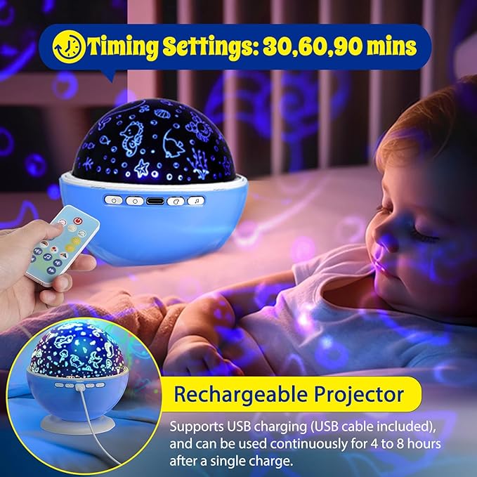 Night Light Projector, Night Light for Kids, Star Projector, 54 Light Color 360 Degree Rotation Kids Night light, Rechargeable Lamp for Bedroom, Light Projector Birthday Christmas Gifts for Boys Girls - Bloomnest
