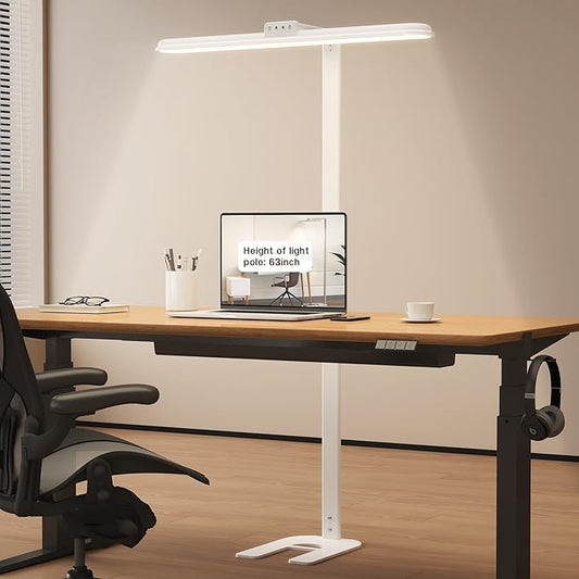 LED Desk Lamp for Home Office, Double Head Desk Lamp,24W Dimmable Desk Light 5 Color 5 Brightness Levels Office Lamp, Adjustable Gooseneck Office Light Eye Protection (White-Large Desk lamp) - Bloomnest