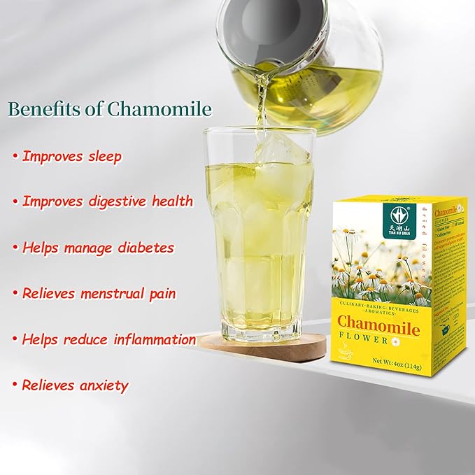 TIAN HU SHAN Chamomile Flowers Herbal Tea, Chamomile Tea Loose Leaf, Sugar Free Caffeine Free, Natural Clean without Impurities, Vegan 4 Ounce (Pack of 1) - Bloomnest