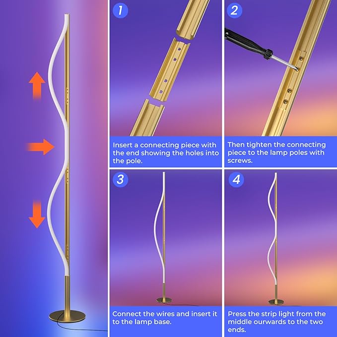 LED Corner Floor Lamp for Living Room, Dimmable Light with Remote, 2700-6500k Stepless Adjustable Colors & Brightness, Modern Reading Bright Light, 58" Standing Lamp for Bedroom (Gold) - Bloomnest