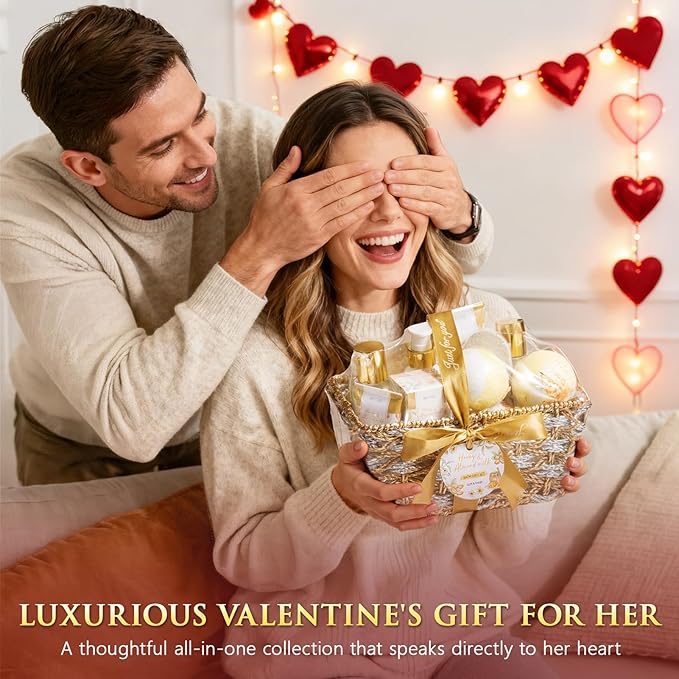 Birthday Gifts for Women, Honey & Almond Milk Relaxing Spa Gift Baskets for Women Self Care Package Bath Gift Set, Home Bath and Body Kit Pamper Valentines Day Gifts for Her Womens Mom Friends Sister - Bloomnest