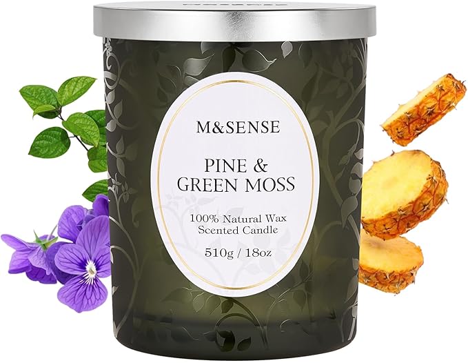 M&SENSE Pine & Moss Scented Candles, Natural Soy Wax 18oz 100 Hours Long Lasting Slow Burn, Cracking Wooden Wick Aromatherapy Candle for Women, Winter Holiday Christmas Gifts - Bloomnest