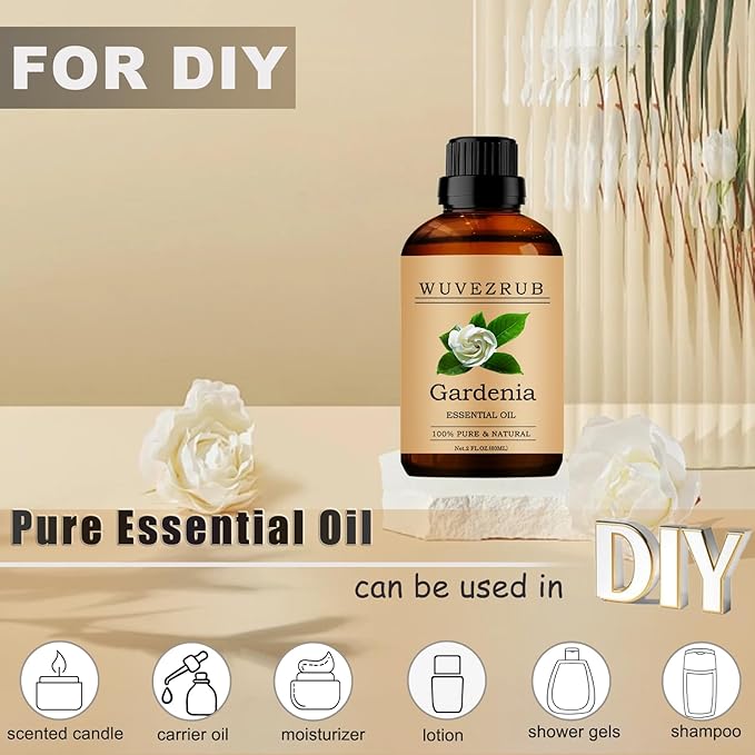 Gardenia Essential Oils 60ML, 100% Pure and Natural Essential Oil for Aromatherapy Diffuser - 2 Fl Oz/Gardenia WUVEZRUB