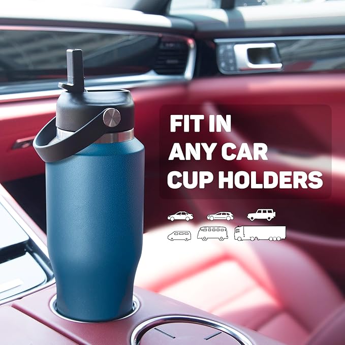 32oz Water Bottle Insulated with Powder Coated, Fit in Any Car Cup Holder, Water Bottles with Straw and Spout Lids, Stainless Steel Insulated Double Wall Leak-proof BPA Free to Keep Cold&Hot - Bloomnest