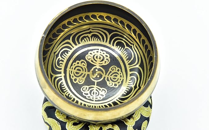 4" Exquisite Tibetan Singing Bowl Set for Meditation ~ Auspicious Eight Lucky Symbols, Buddha Eye - Bloomnest