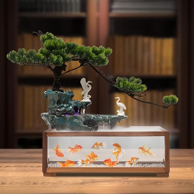 Tabletop Water Fountain, Indoor Waterfall with Mist Maker and Water Wheel for Home Office Decor for Good Luck Wealth - Bloomnest