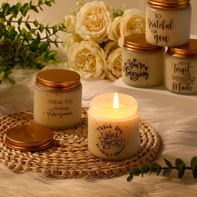 Roowest 10 Jars Thank You Gift Candles 3.5 oz Employee Appreciation Gifts Bulk Soy Wax Jar Inspirational Candle Thank You Gifts for Coworkers Employee Women Secretaries Teacher(Elegant) - Bloomnest