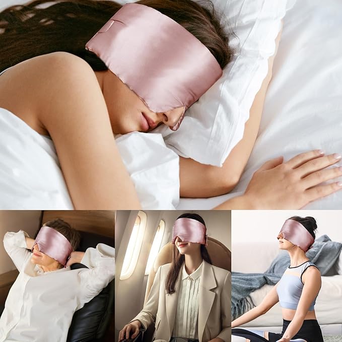Mulberry Silk Sleep Mask for Side and Back Sleepers, Blackout Eye Mask for Sleeping for Women Men with Adjustable Band, Comfortable Soft Pressureless Eye Cover for Sleeping in Large Size - Bloomnest