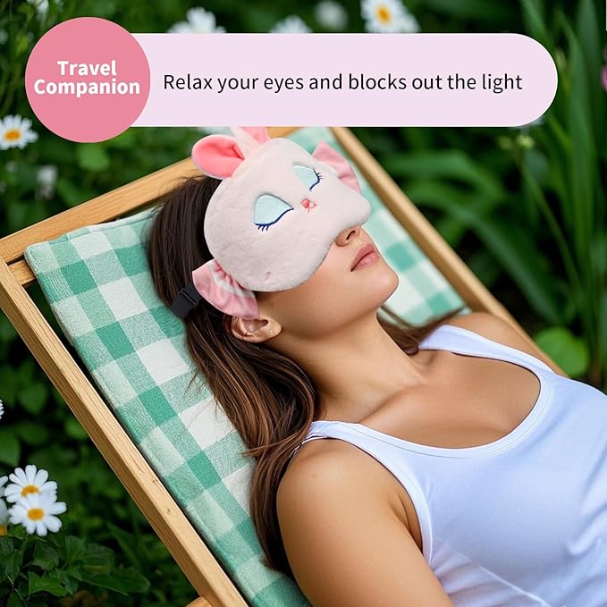 Cute Sleep Eye Masks for Kids, Kawaii Cartoon Kids Sleeping Mask for Women Boys Girls Teens, Soft Plush Adjustable Eyeshade Silk Travel Nap Eye Cover,Pink Candy Bunny - Bloomnest