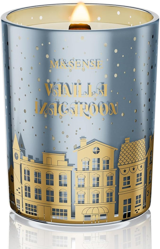 M&SENSE Vanilla Macaroon Wooden Wick Christmas Candle, Large 18oz 100 Hours Long Lasting Burn Time, Natural Soy Wax Non Toxic, Perfect Jar Candle Gifts for Holiday Birthday Celebration - Bloomnest