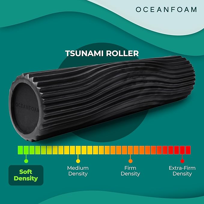 Oceanfoam Tsunami Roller (Black & Charcoal Marbled) - Soft, Textured Foam Roller for Physical Therapy, Back Pain, Exercise & Stretching - Wave Textured - Yoga, Wellness - Extra-Large 26" x 5.9"